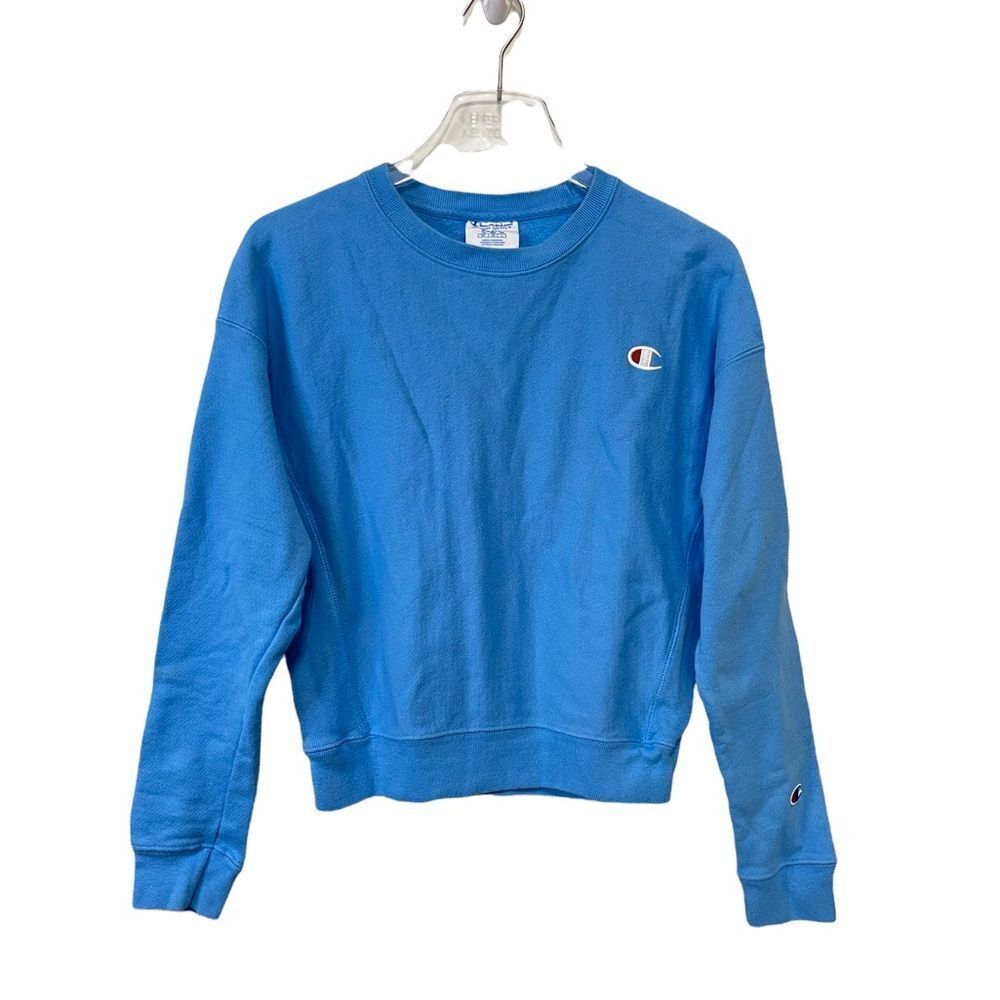 Champion Reverse Weave Crop Crew Neck Sweatshirt Blue Size Small